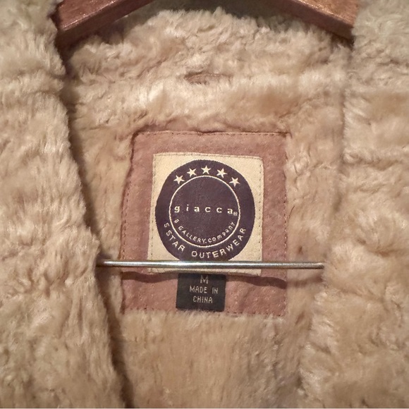 Giacca Vintage Leather Faux Fur Trim Button Front Jacket Tan Size Medium - Picture 3 of 7